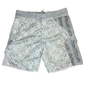 AlpineStars Board Swim Surfer Trunks W/ Wax Comb Grey Damask Print Size 40 Short